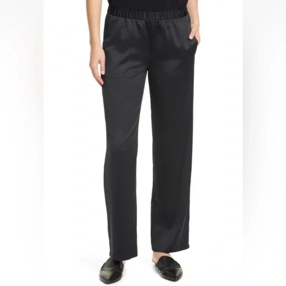 Eileen Fisher Black Satin Straight Pants | Recycled Polyester